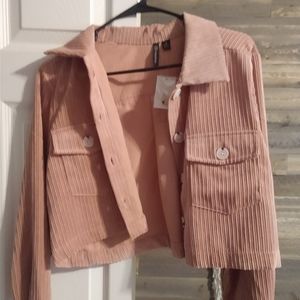 Corduroy pink jacket with matching skirt
